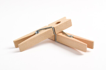Wooden clothes pin isolated on white background with clipping path
