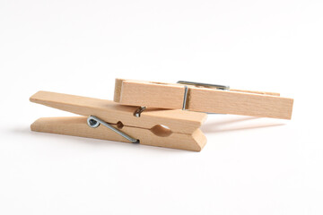 Wooden clothes pin isolated on white background with clipping path