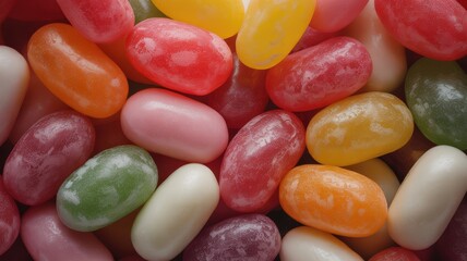 Colorful assortment of shiny jelly beans in close-up view