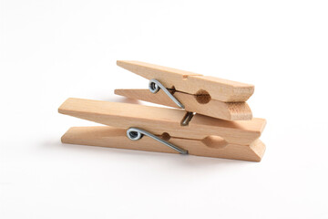 Wooden clothes pin isolated on white background with clipping path