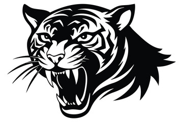 Tiger-anger  silhouette And white background