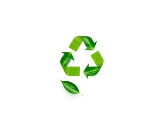 Obraz premium Recycling Leaves Icon on Light Background – Eco-Friendly Concept of Sustainable Production, Eco Plastic, and Green Fuel (AI Generated)