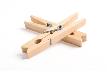 Wooden clothes pin isolated on white background with clipping path