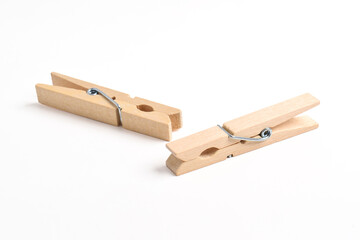 Wooden clothes pin isolated on white background with clipping path