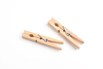 Wooden clothes pin isolated on white background with clipping path