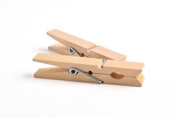 Wooden clothes pin isolated on white background with clipping path