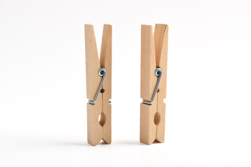 Wooden clothes pin isolated on white background with clipping path