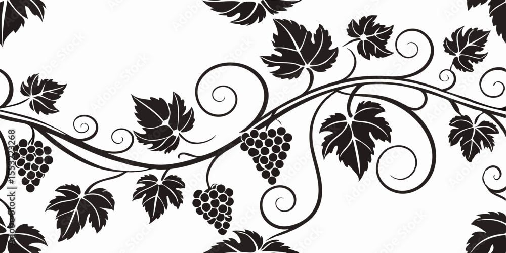 Poster elegant black grapevine horizontal seamless vector pattern with curving design