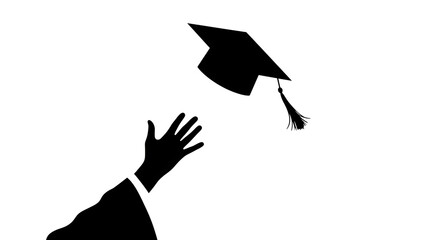 Silhouette graduation cap toss celebration