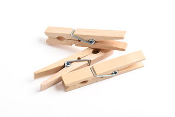 Wooden clothes pin isolated on white background with clipping path