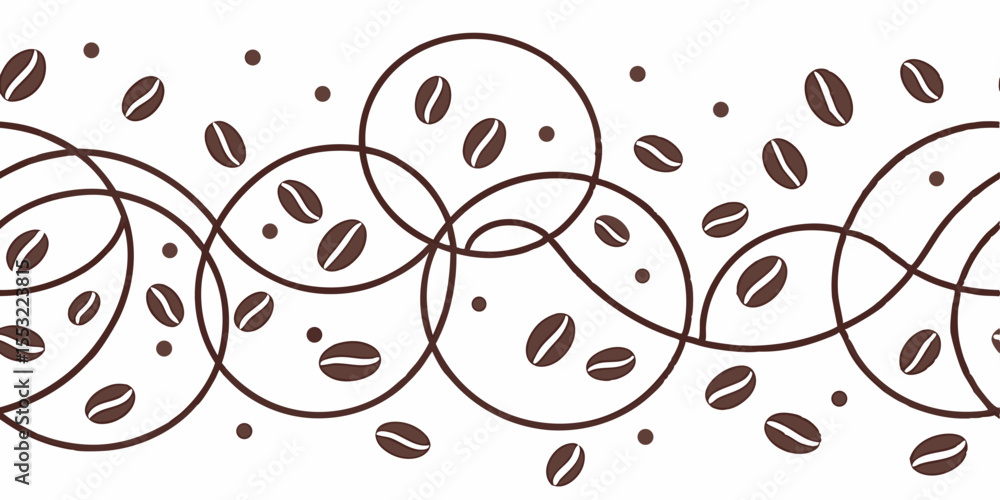 Poster seamless horizontal vector pattern with coffee rings and beans design