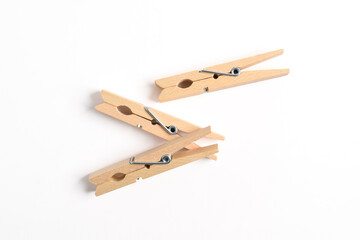 Wooden clothes pin isolated on white background with clipping path