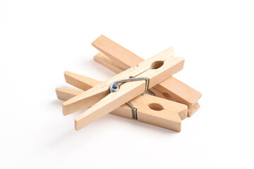 Wooden clothes pin isolated on white background with clipping path