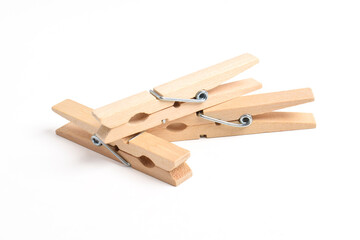Wooden clothes pin isolated on white background with clipping path