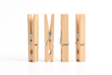 Set of Wooden clothes pin isolated on white background