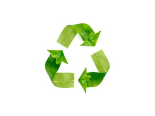Obraz premium Recycling Leaves Icon on Light Background – Eco-Friendly Concept of Sustainable Production, Eco Plastic, and Green Fuel (AI Generated)