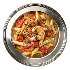 Pasta with tomato sauce and vegetables served as a fresh and healthy meal on a plate, vegetable tomato penne pasta filled a white bowl on wooden background.