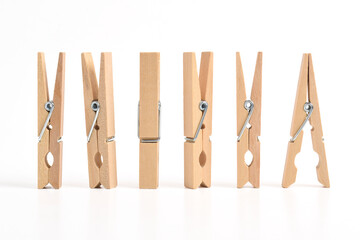 Set of Wooden clothes pin isolated on white background