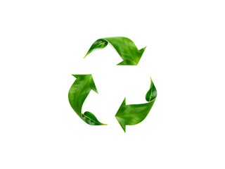 Obraz premium Recycling Leaves Icon on Light Background – Eco-Friendly Concept of Sustainable Production, Eco Plastic, and Green Fuel (AI Generated)