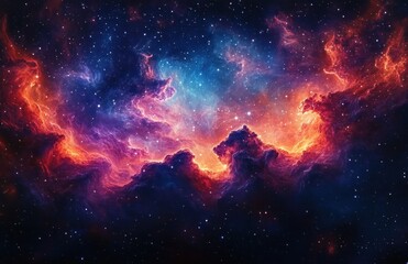 Fototapeta premium Colorful cosmic nebula with vivid clouds of gas and dust illuminated by stars in deep space