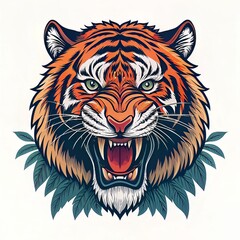 Vector Art of a Roaring Tiger Head with Bold Colors