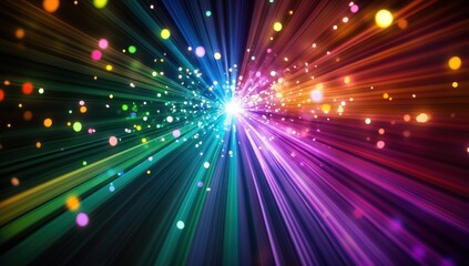 Fototapeta premium Radiant burst of colorful light rays and particles.