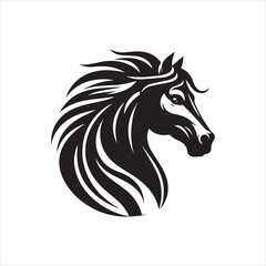 Fototapeta premium Stylized black and white horse head profile, mane flowing, elegant equine design.