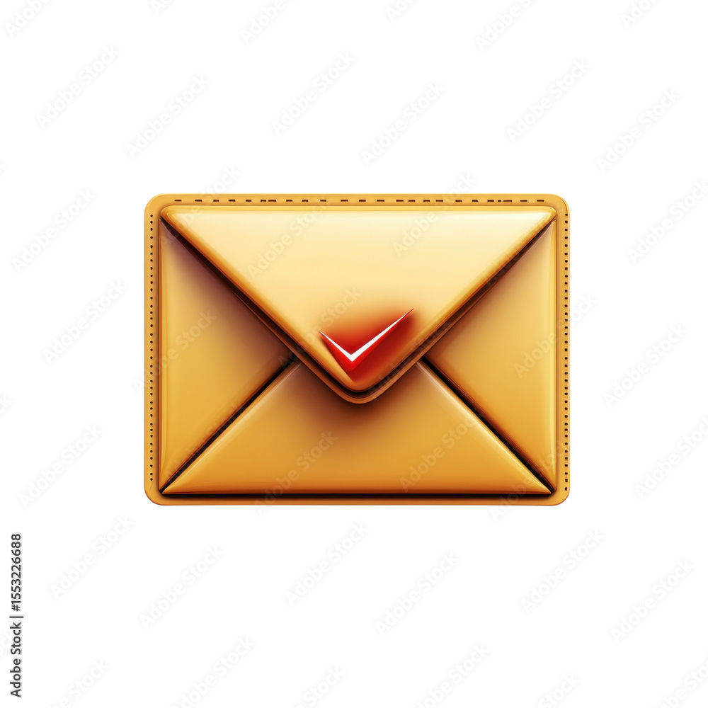 Aufkleber gold envelope icon with red checkmark symbol email vector newsletter on transparent background