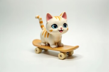 А toy cat on a skateboard