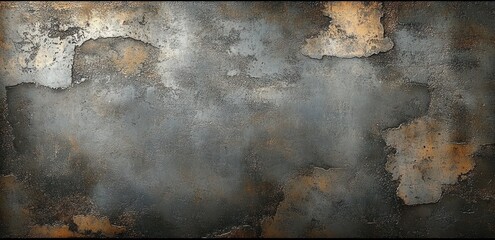 Close-up view of an old, rusty metal surface with peeling paint and weathered texture in shades of gray, brown, and orange