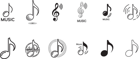 Music Line Art Icons | Black and White Vector Sound & Audio Symbols