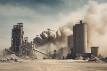 cement production facility silo and rotary kiln