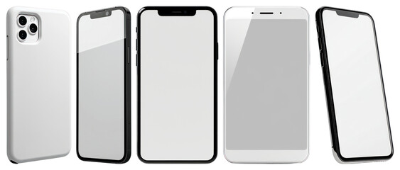PNG Modern smartphones with blank screens, element set on transparent background