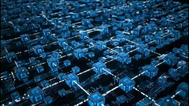 Dispersed Computing: Thousands of glowing processors floating, interconnected by light