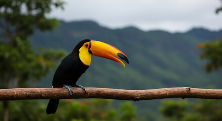 Obraz premium Toucan Bird Perched Branch Wild Nature Brazil Rainforest