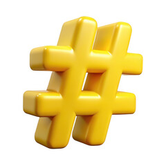 Fototapeta premium 3D Yellow rendered hashtag symbol on transparent background