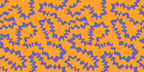 Seamless funky groovy abstract Halloween background. Unusual trendy modern psychedelic maze creative repeat pattern. Uneven hand drawn zigzag continuous distorted deformed endless line, wavy stripe.