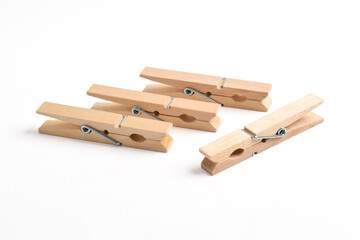 Wooden clothes pin isolated on white background with clipping path