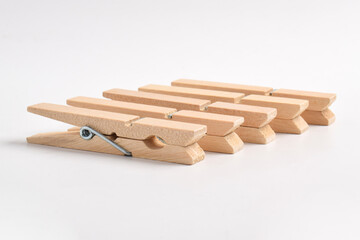 Wooden clothes pin isolated on white background with clipping path