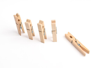 Wooden clothes pin isolated on white background with clipping path