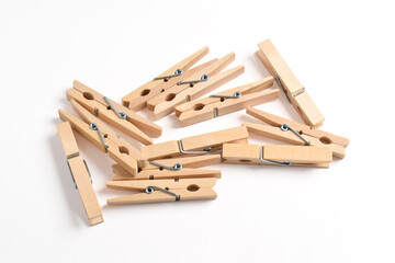 Wooden clothes pin isolated on white background with clipping path