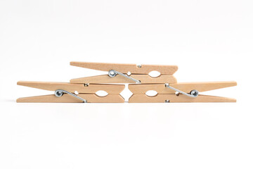 Wooden clothes pin isolated on white background with clipping path