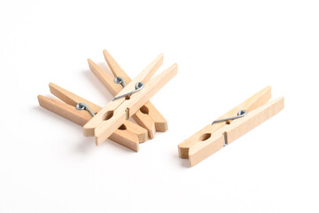 Wooden clothes pin isolated on white background with clipping path