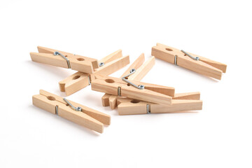 Wooden clothes pin isolated on white background with clipping path