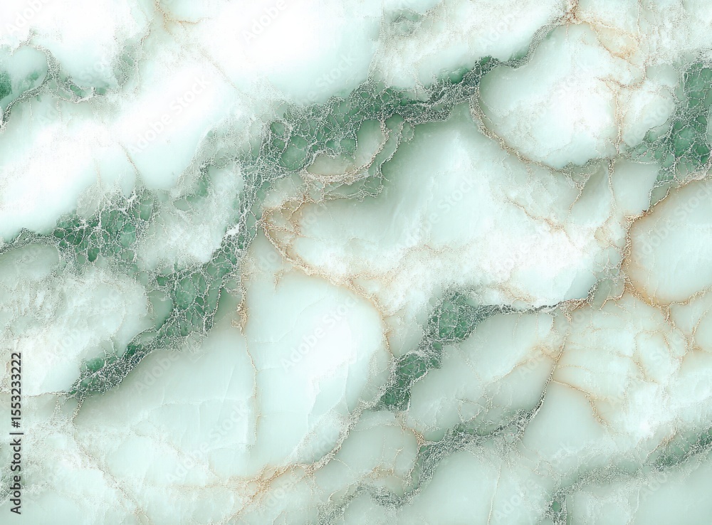 Poster close-up view of a smooth marble surface with intricate green and light brown veining creating a nat