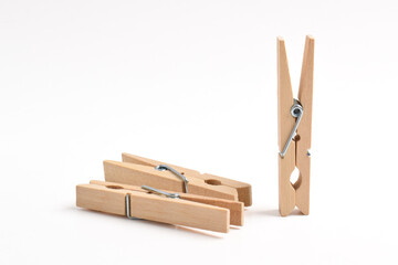 Wooden clothes pin isolated on white background with clipping path