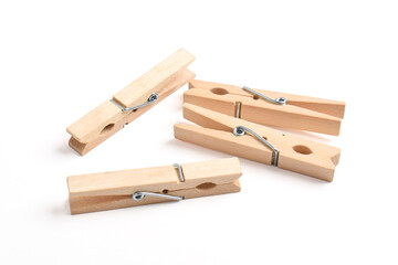 Wooden clothes pin isolated on white background with clipping path