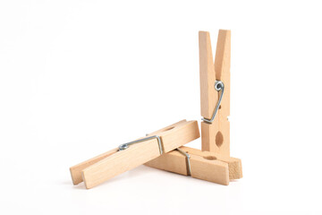 Wooden clothes pin isolated on white background with clipping path