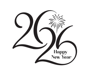 Fototapeta premium 2026 Happy New lettering , Year Celebration, Modern Happy New Year 2025, poster, social media post, card, Vector Three Dimensional design