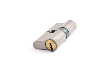 The cylinder of the lock isolated on white background. Door lock cylinder.